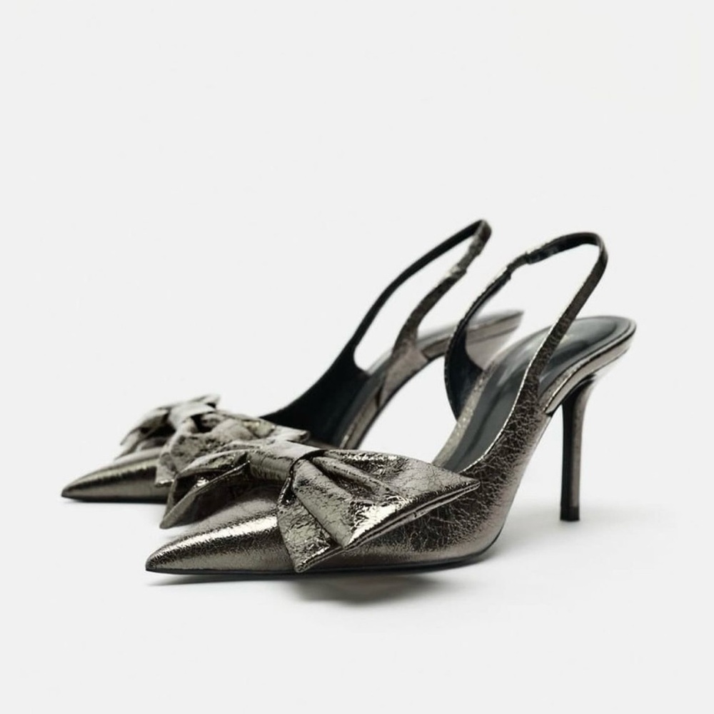 Zara metallic bow heels